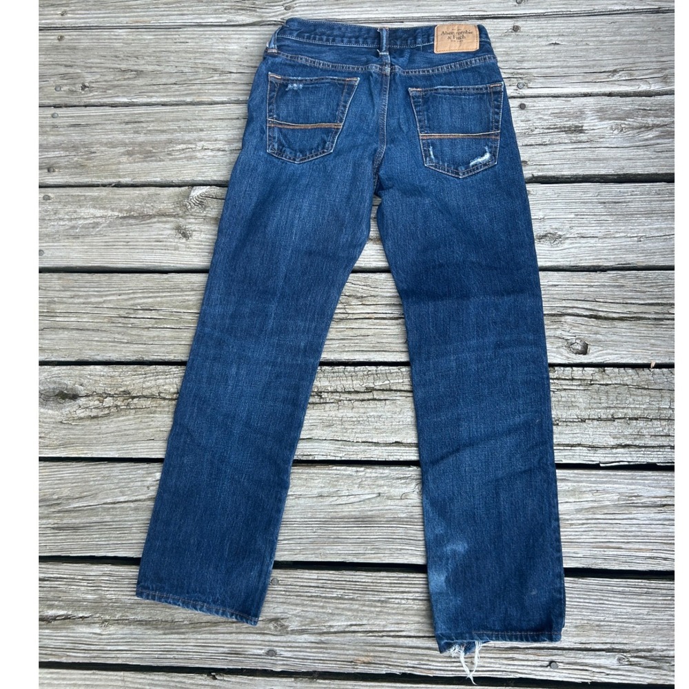 Abercrombie & Fitch Distressed Straight Leg Jeans Dark Wash Button Fly 30x30 - Picture 2 of 9